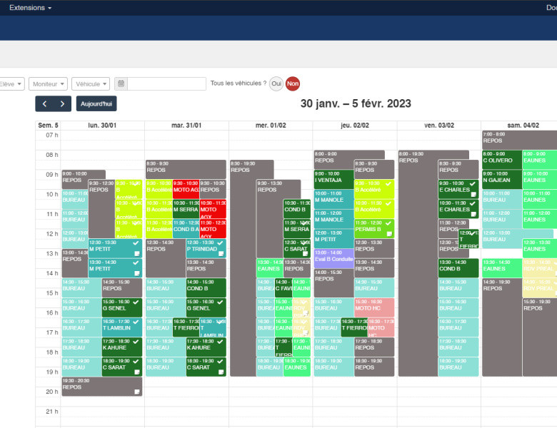 développement sur mesure de planning dynamiques pour auto-école