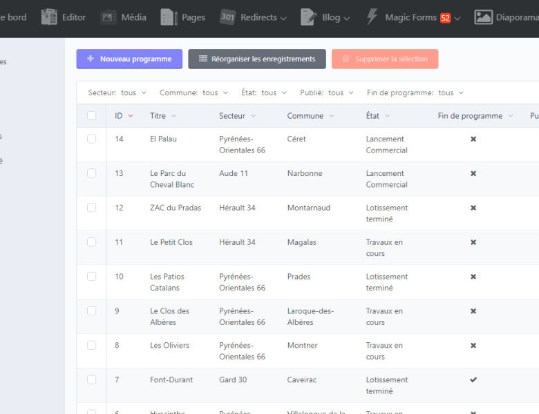 Systeme de gestion de lotissement sur mesure