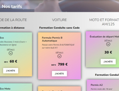 système e-commerce achat de cours de conduite
